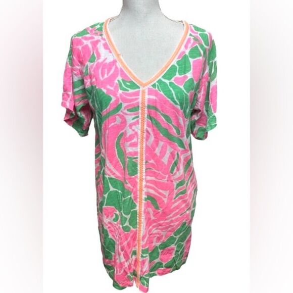 Lilly Pulitzer Women's Pink Green Sneaky Tiki Bonita Cover Up Tunic Small - Picture 1 of 5